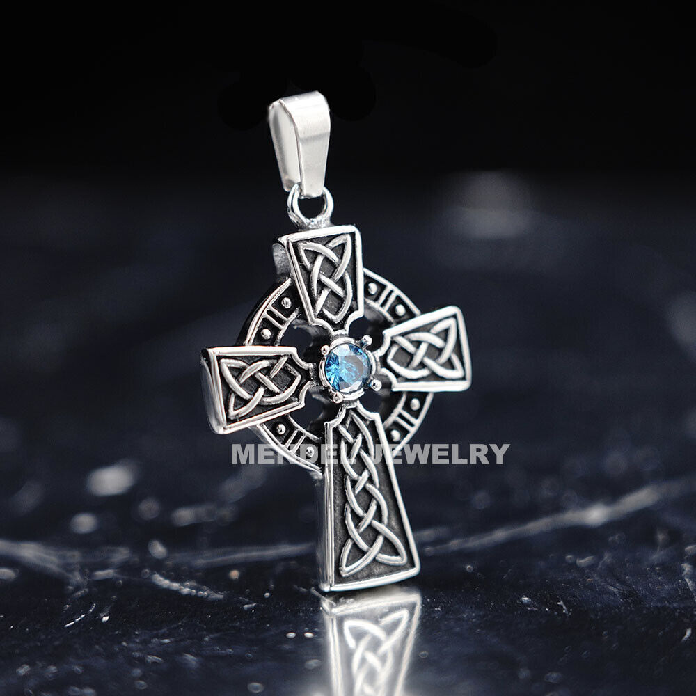 MENDEL Mens Womens Girls Irish Celtic Knot CZ Cross Pendant Necklace For Women