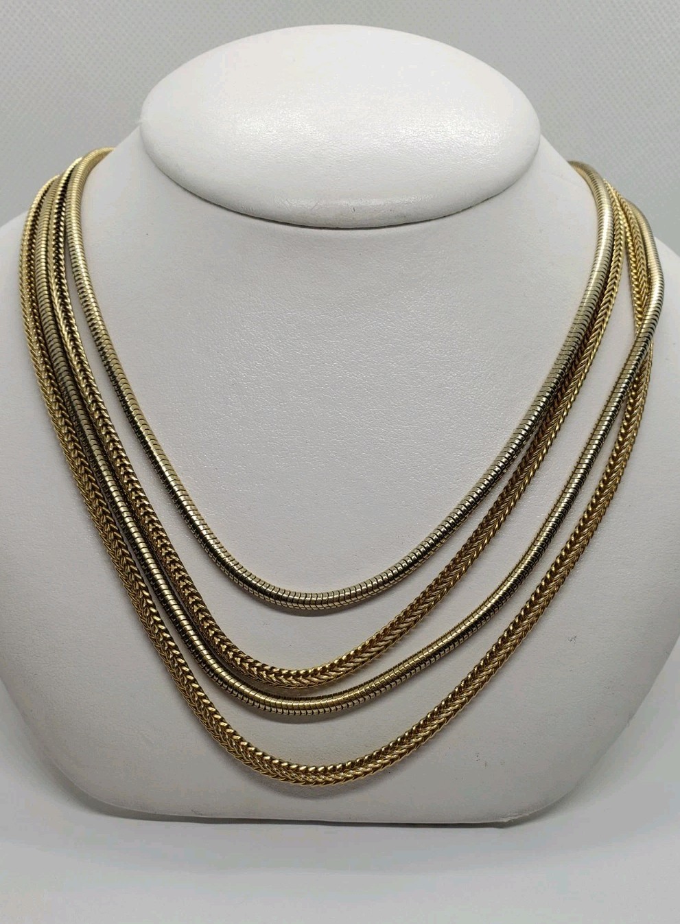 Vtg 4 Strand -Snake & Foxtail- Layered Goldtone Necklace Unbranded Elegance