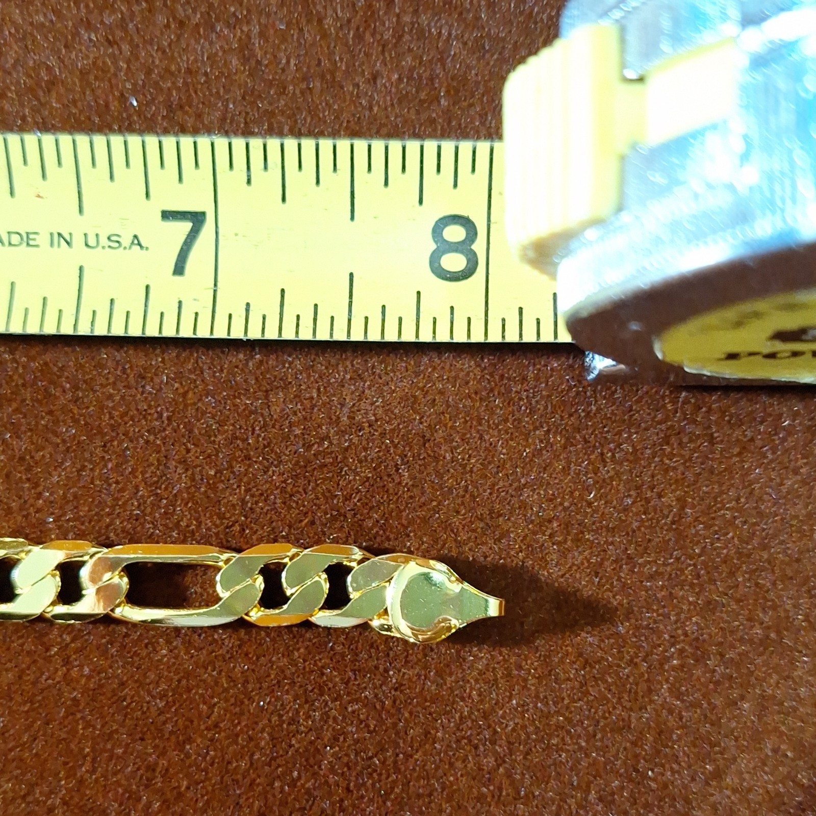 24k Yellow Gold Figaro Chain Bracelet Lobster Clasp 8 in No Stone Chain Style