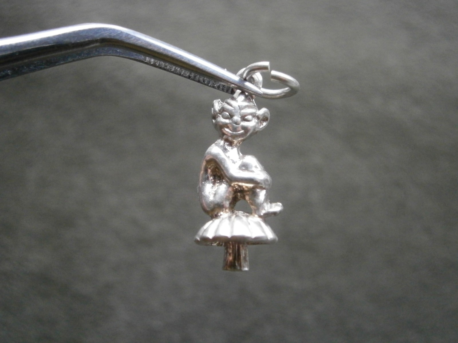 Cornish Piskie Pixie on Toadstool Vintage Sterling Silver Bracelet Charm 3.0g