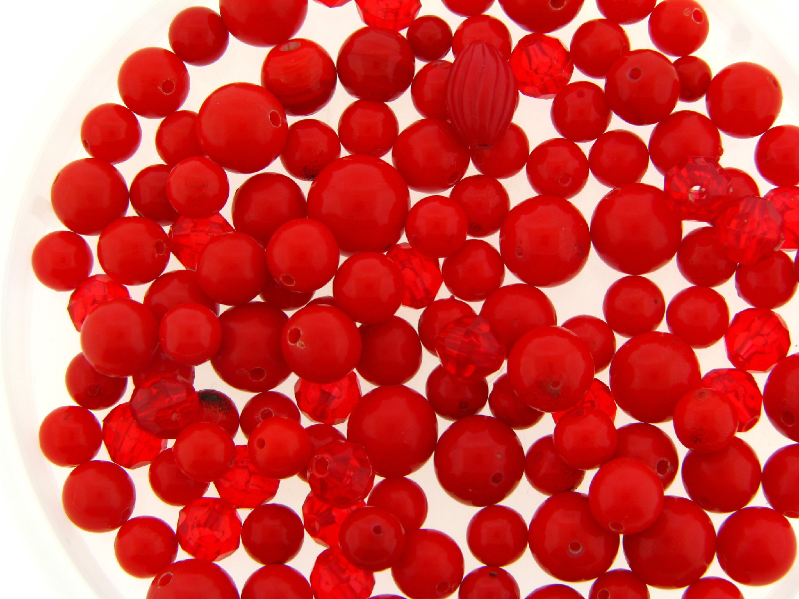 Vintage Japan Cherry Red Mixed Opaque & Watercolor Smooth & Faceted Lucite Beads