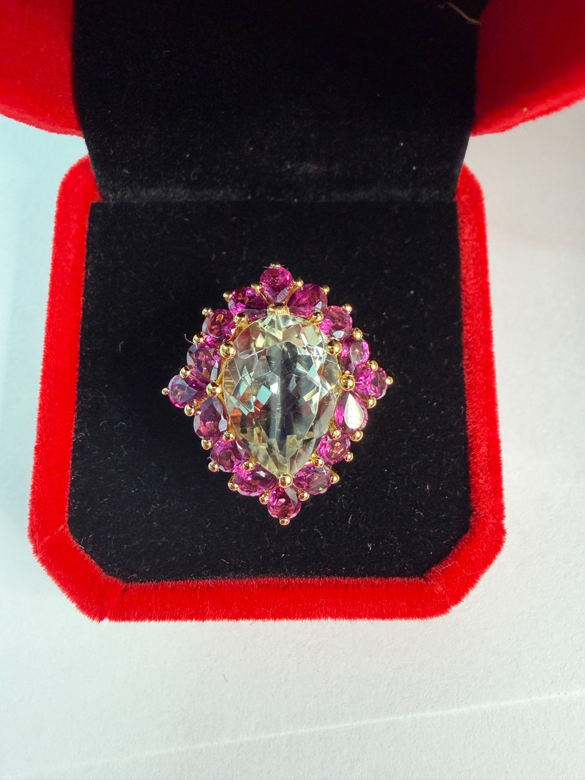 7.21 Ctw Natural Green Amathyst And Rhodolite 925 Sterling Silver Ring Size 8
