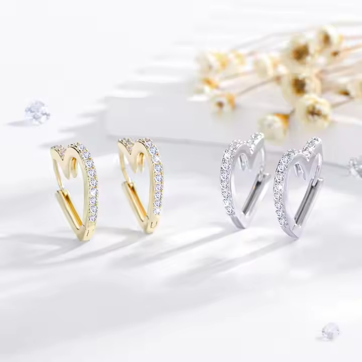 9ct Gold &White Gold Vermeil Ladies Heart Hoop Earrings – Pair 16mm & Gift box