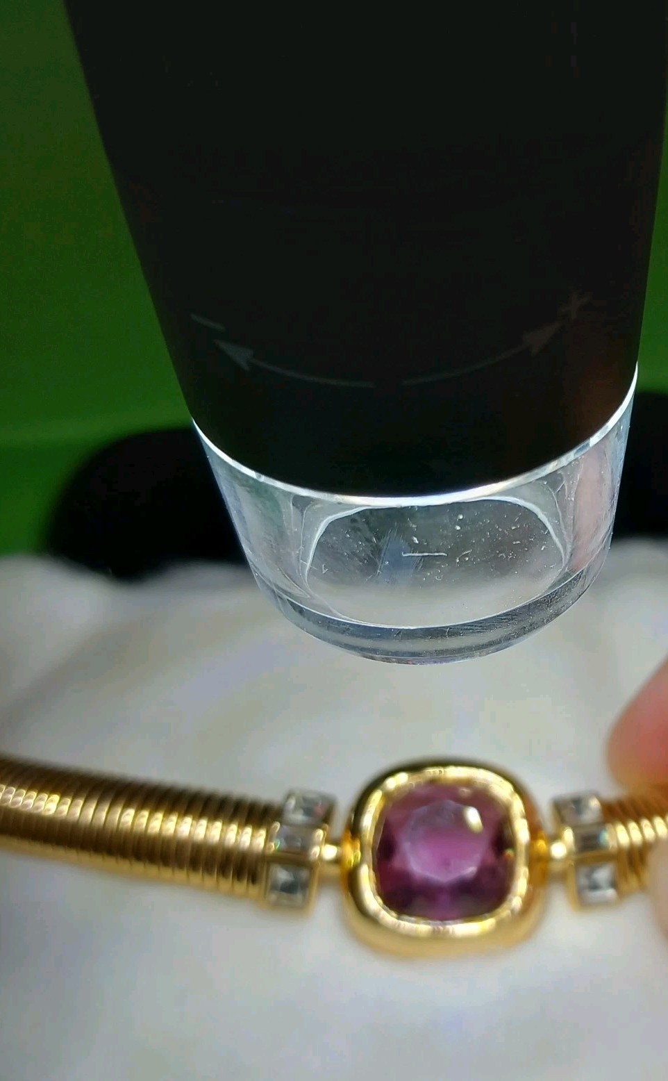 1980’s Nina Ricci Gold Tone Omega Tubogas Collar Necklace Purple&Clear Crystals