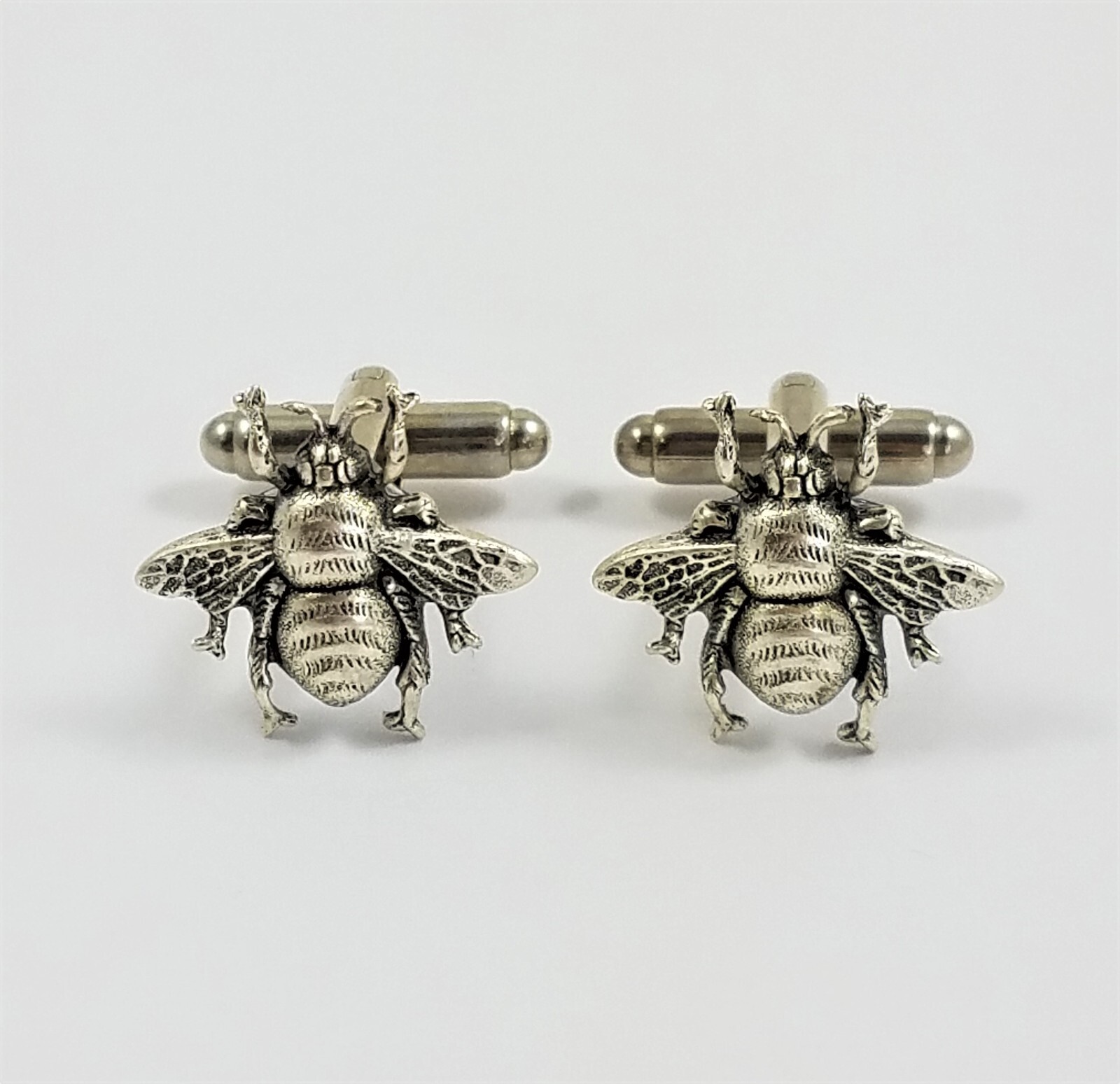 Silver Honey Bee Cufflinks Wedding Groomsmen Bees Insect Animal Wildlife Nature