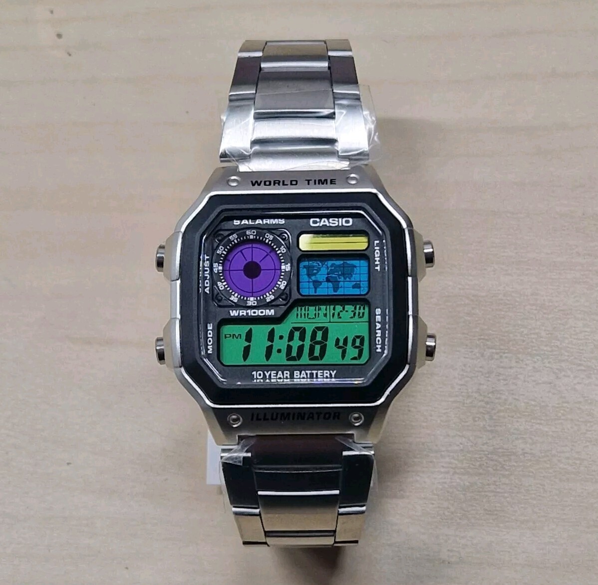 Multi Coloured Casio World Time Illuminator Royale AE-1200WHD Digital Watch Mod