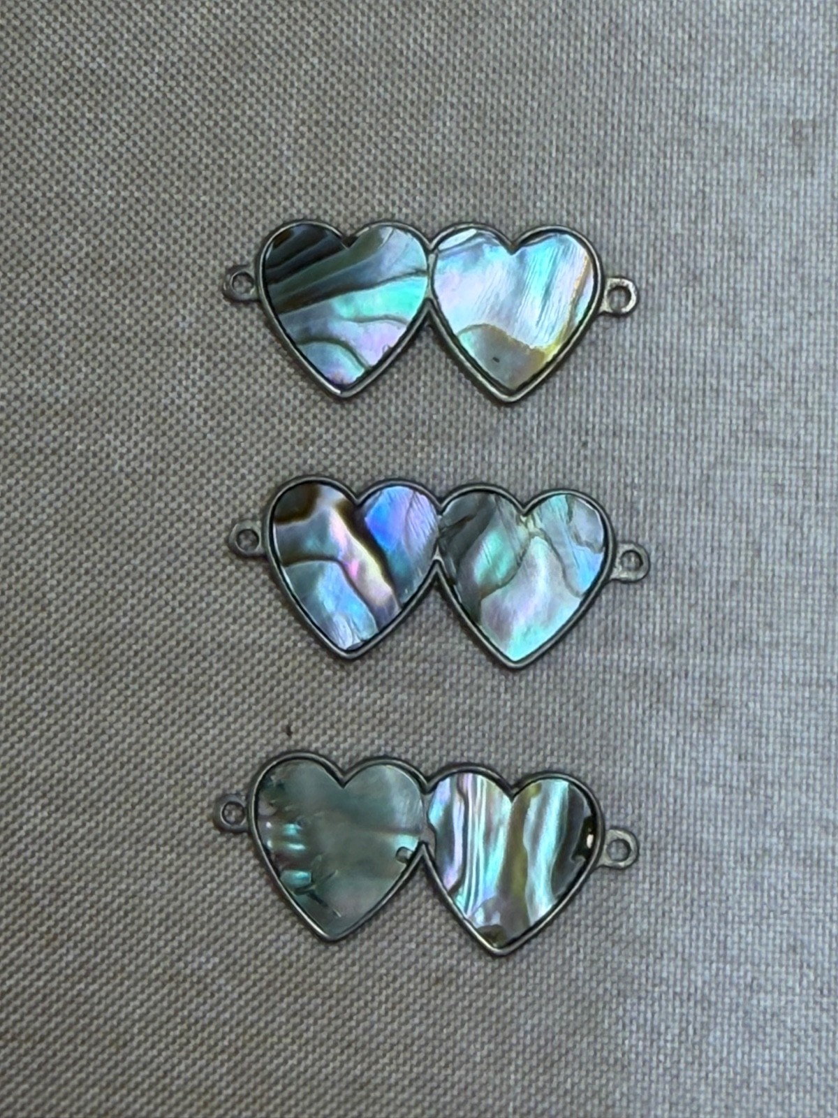 Vintage Abalone Shell Double Heart Connectors Lot of 24 Silver Tone Jewelry Find