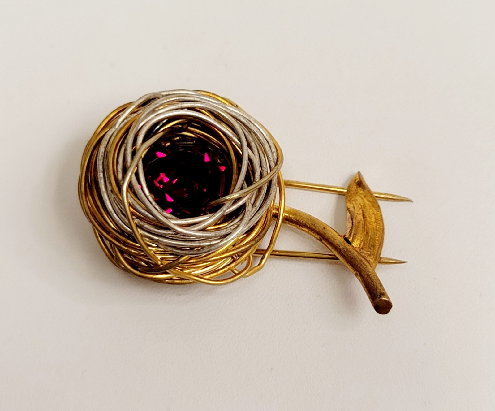 Vintage Roger Jean Pierre Depose French Red Rhinestone Nest Fur Clip Brooch