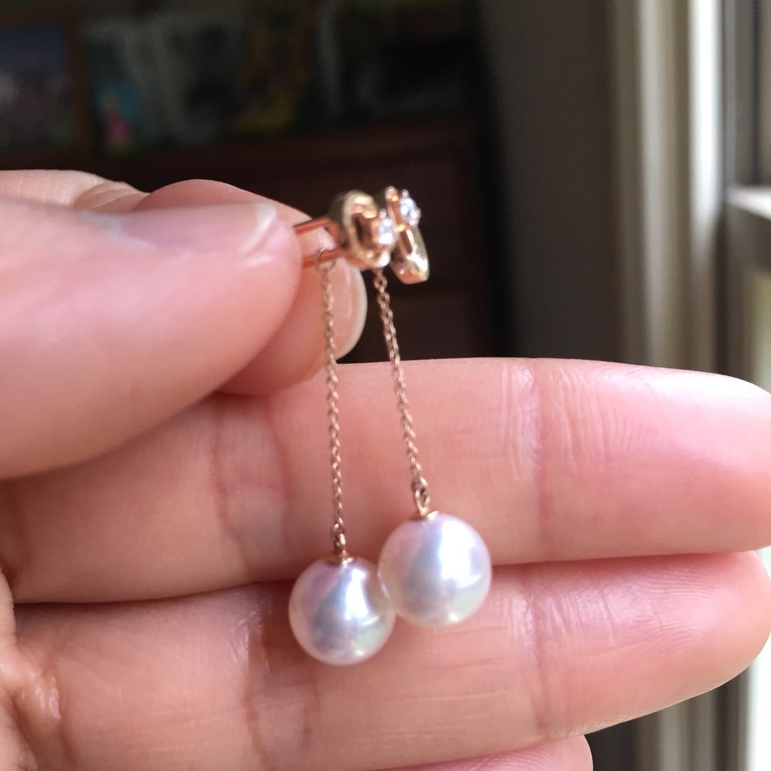 SOld not available Japanese Seawater Akoya Fairy Pearl W/Diamond Earring