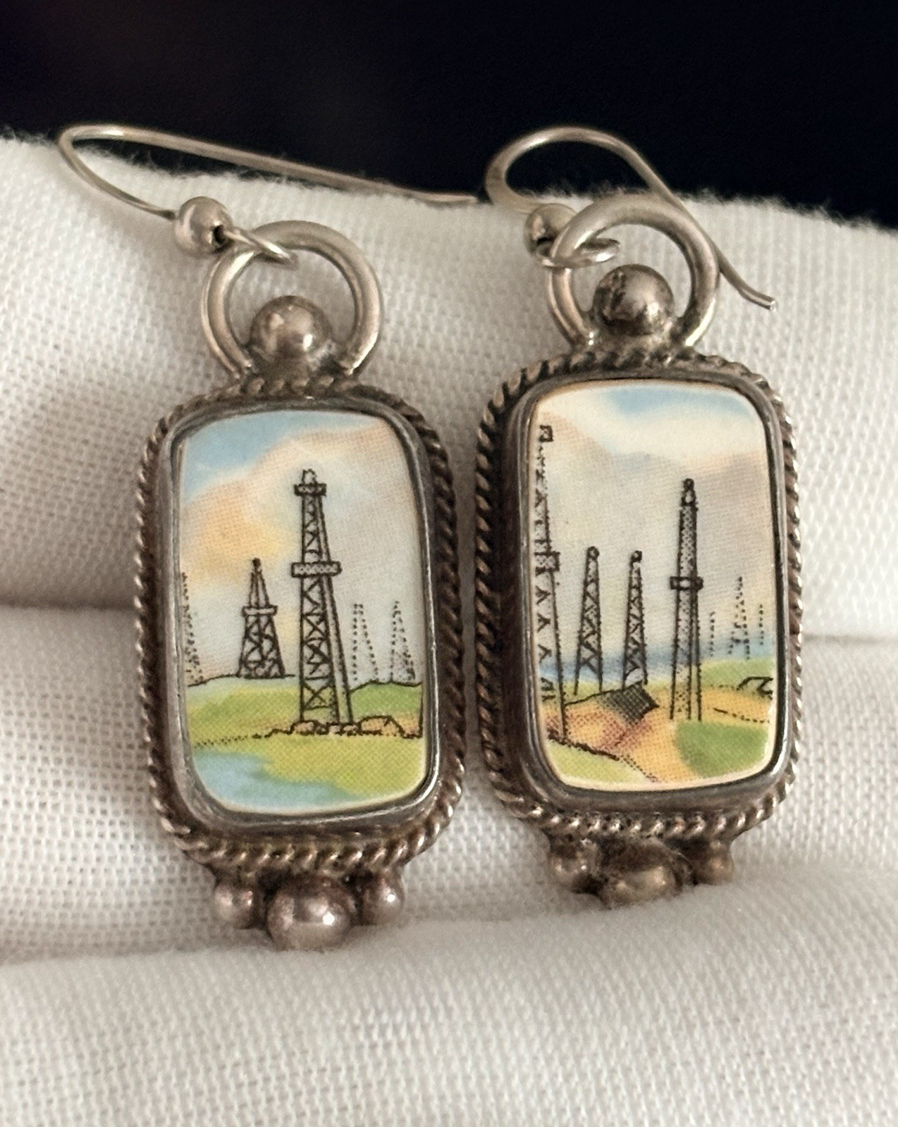 JACQUELINE SMILEY JSVR WESTERN VINTAGE REVIVAL STERLING SILVER OIL RIG EARRINGS