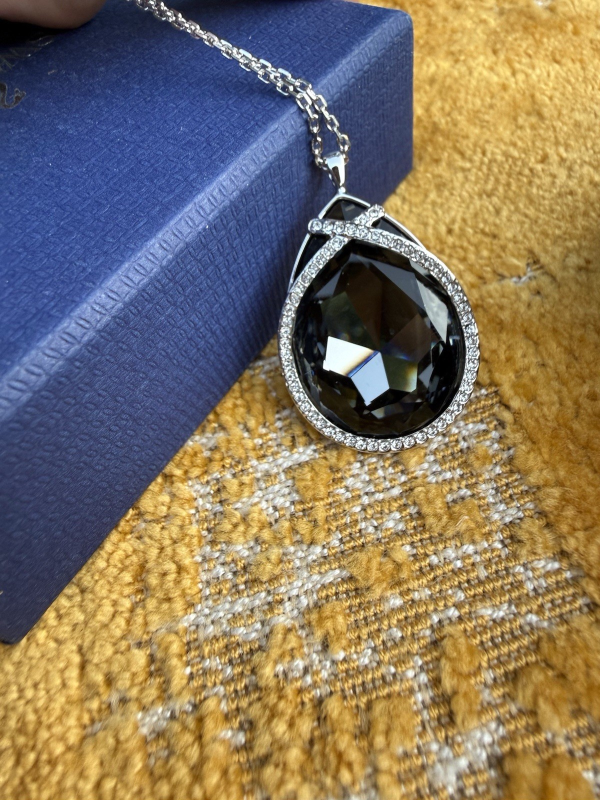 Swarovski Sage Silvernight Crystal Tear Drop-Shaped Pendant Necklace With Box