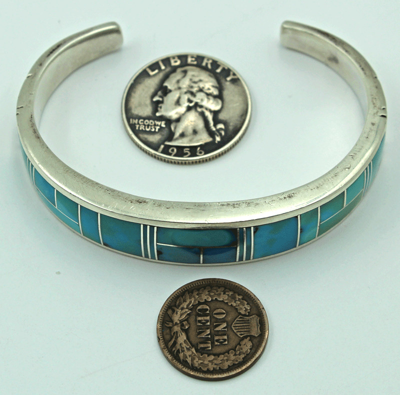 Sterling & Turquoise Native American Navajo Peterson Chee Cuff Bracelet 42.0Gr
