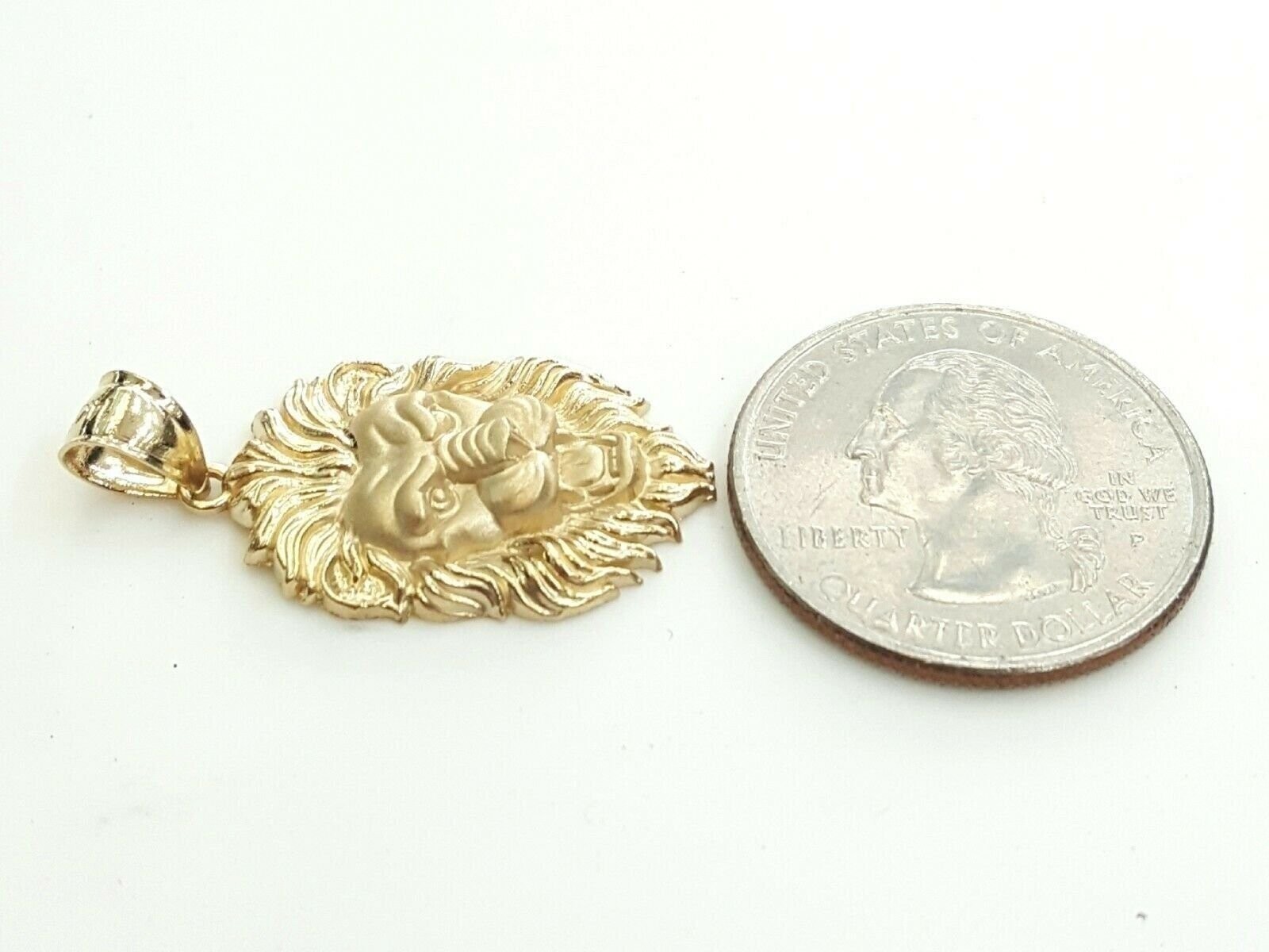 14k yellow solid Gold lion Leo head face Pendant charm fine gift jewelry 2.9g