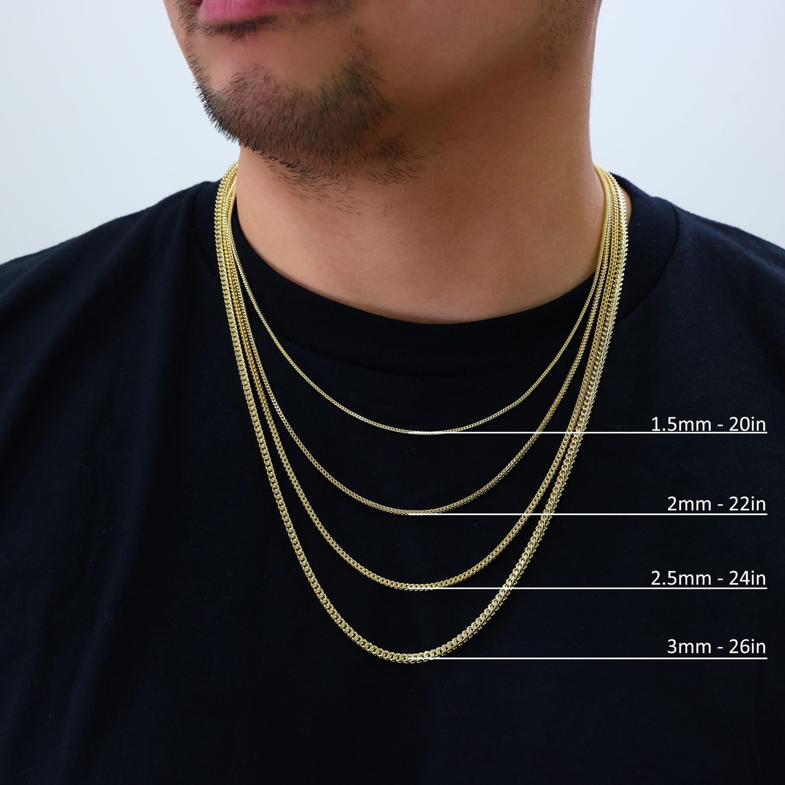 10K Yellow Gold 1.5mm-6mm Square Wheat Box Franco Chain Pendant Necklace 16″-30″