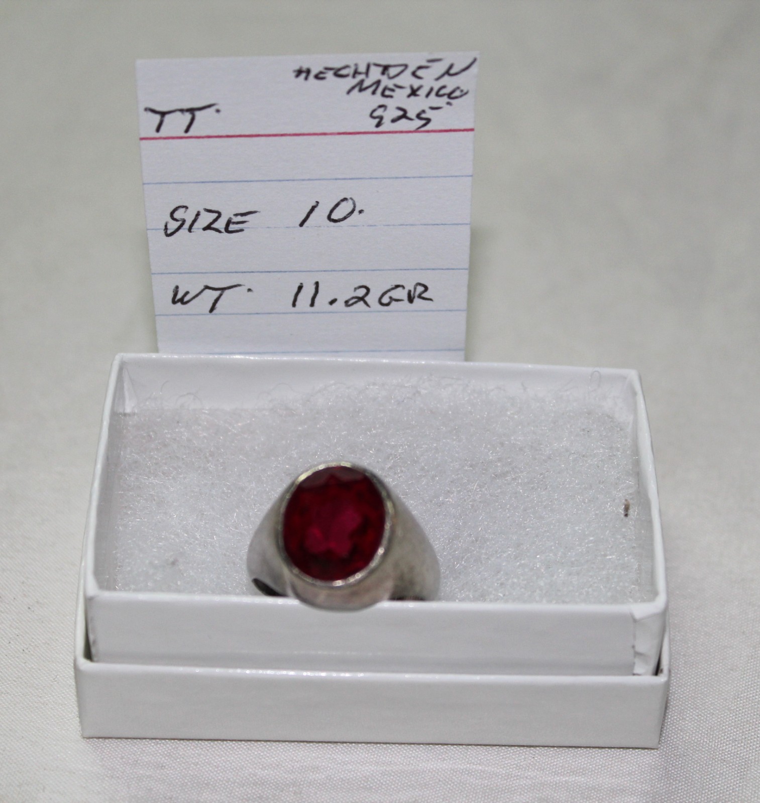 TT) RARE SIGNED HECHO EN MEXICO 9.25 W/ TAXCO LAB Created RUBY Wt 11.2 gr Sz10