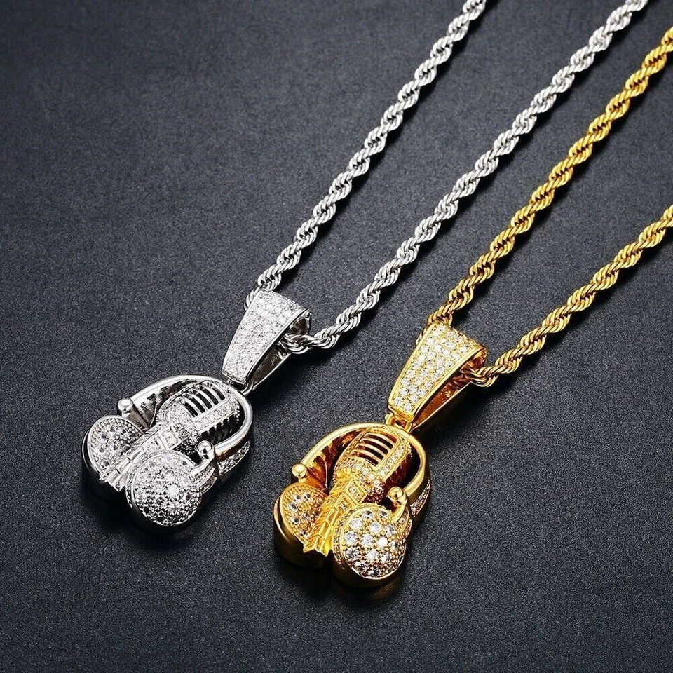 0.70Ct Lab Created Diamond Round Microphone Headset Pendant 14K White Gold Over