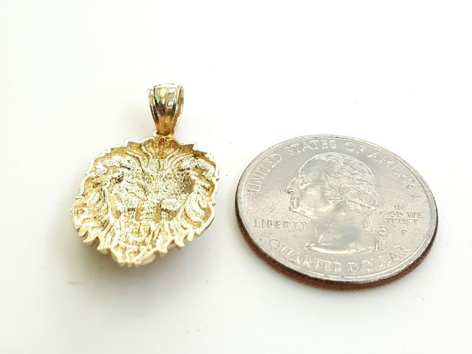 14k yellow solid Gold lion Leo head face Pendant charm fine gift jewelry 2.9g