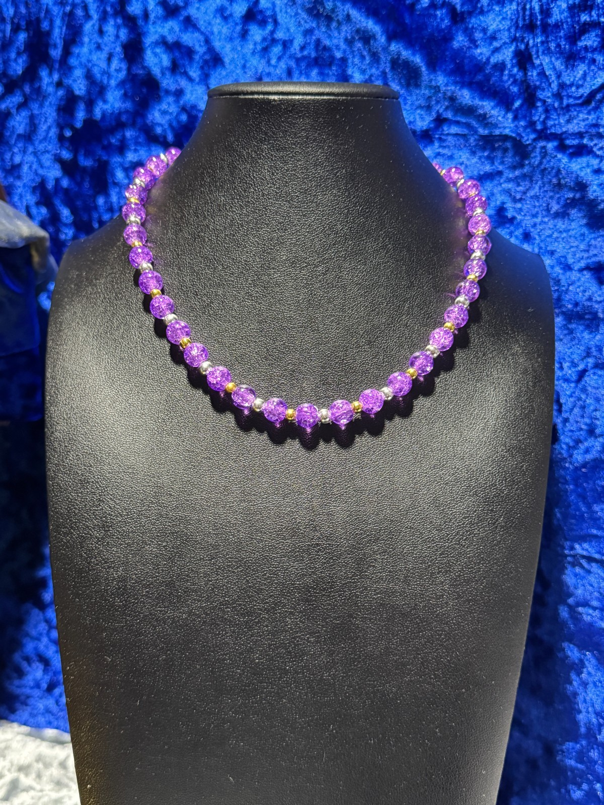 Tennis Necklace, Bracelet, Purple or Red 8mm Round Crystal Glass Beads 16.5″ +