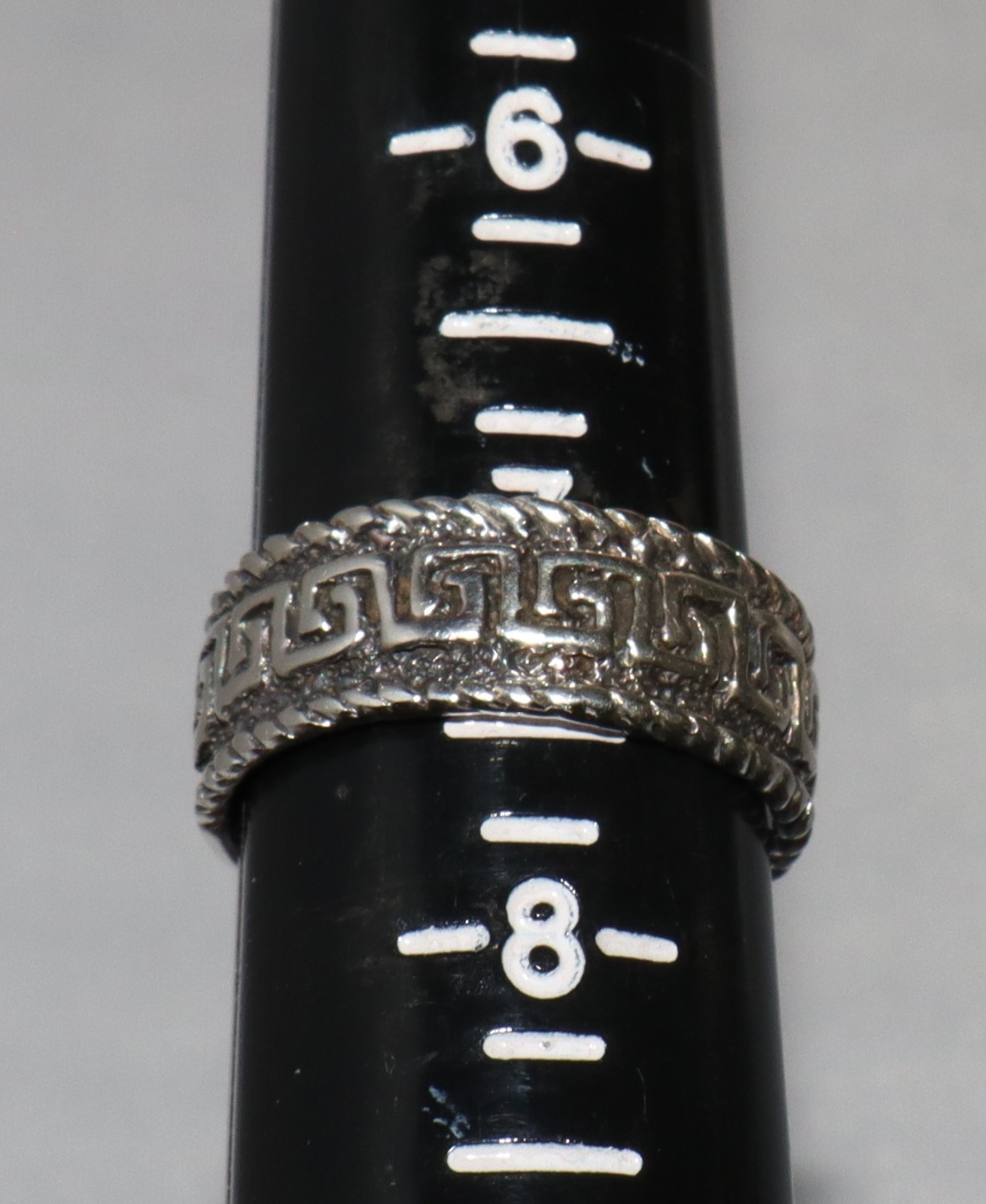 Vintage Sterling Silver Greek Key Band Ring Size 7+