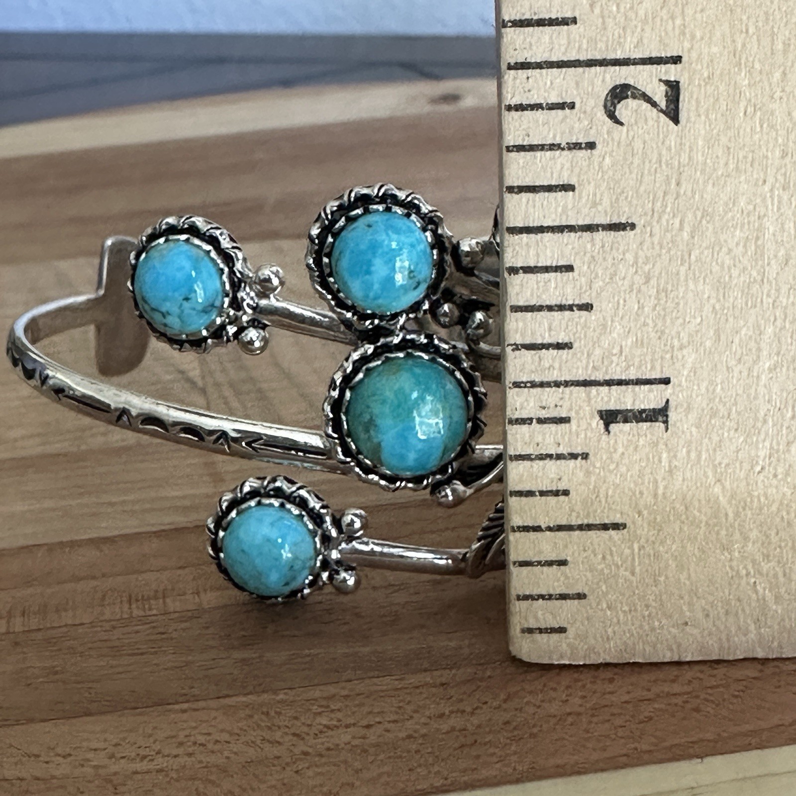 BBJ Artisan Open Cuff Bracelet 6.75 Inch Adjust Turquoise 925 Sterling 38.3g