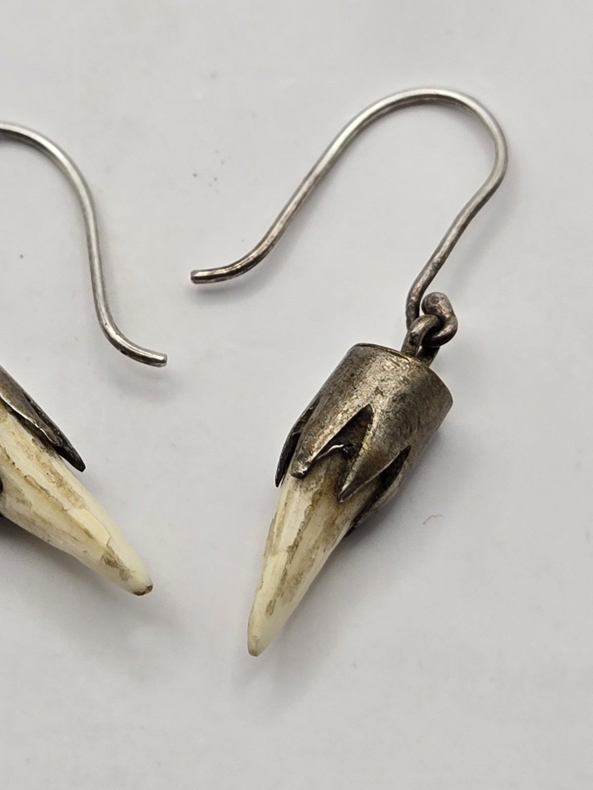 Sterling Silver Real Animal Teeth Earring Set Tribal BOHO ACID TESTED SEE PICS