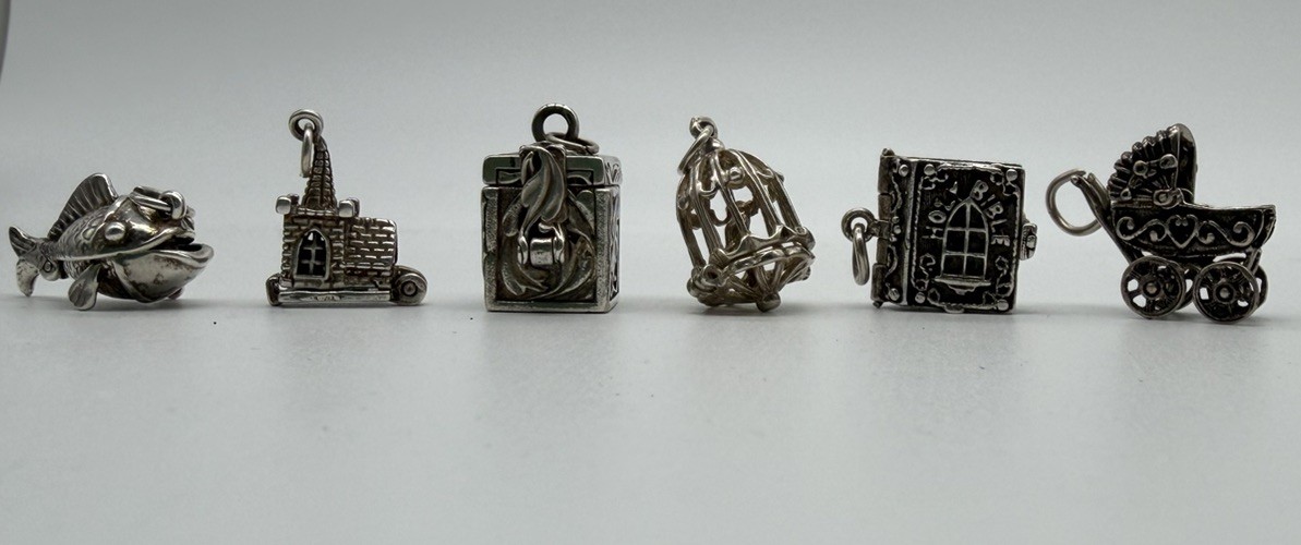 Lot of 6 Vintage Sterling Silver Hinge Movable Opening Mechanical Charms