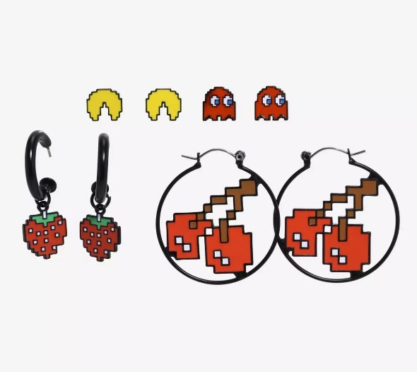 Pac-Man Characters & Fruit Earring Set of 4 Pairs Licensed New in Packing