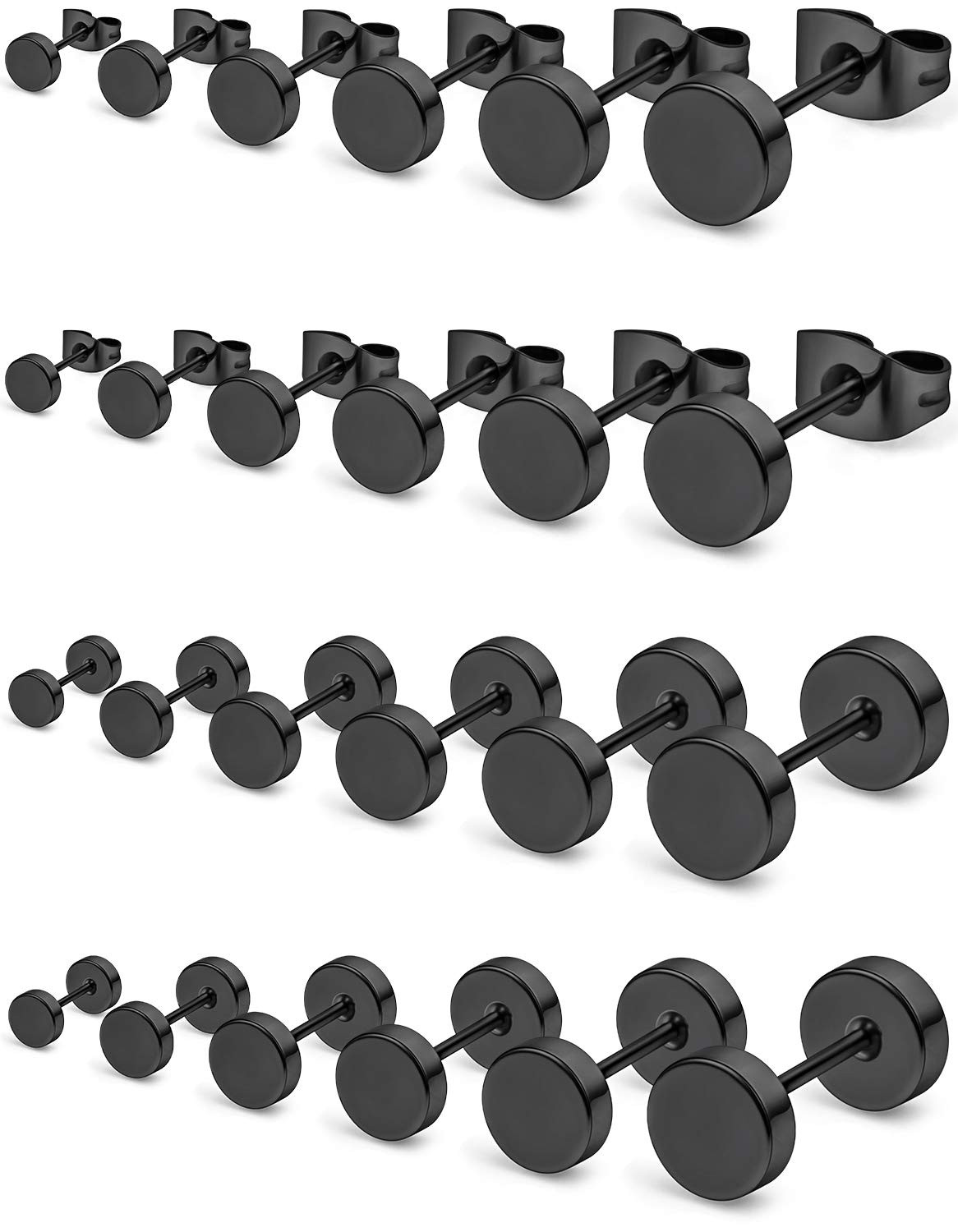 Prjndjw 12 Pairs 20G 18G Surgical Steel 3mm, 4mm, 5mm, 6mm, 7mm, 8mm, Black
