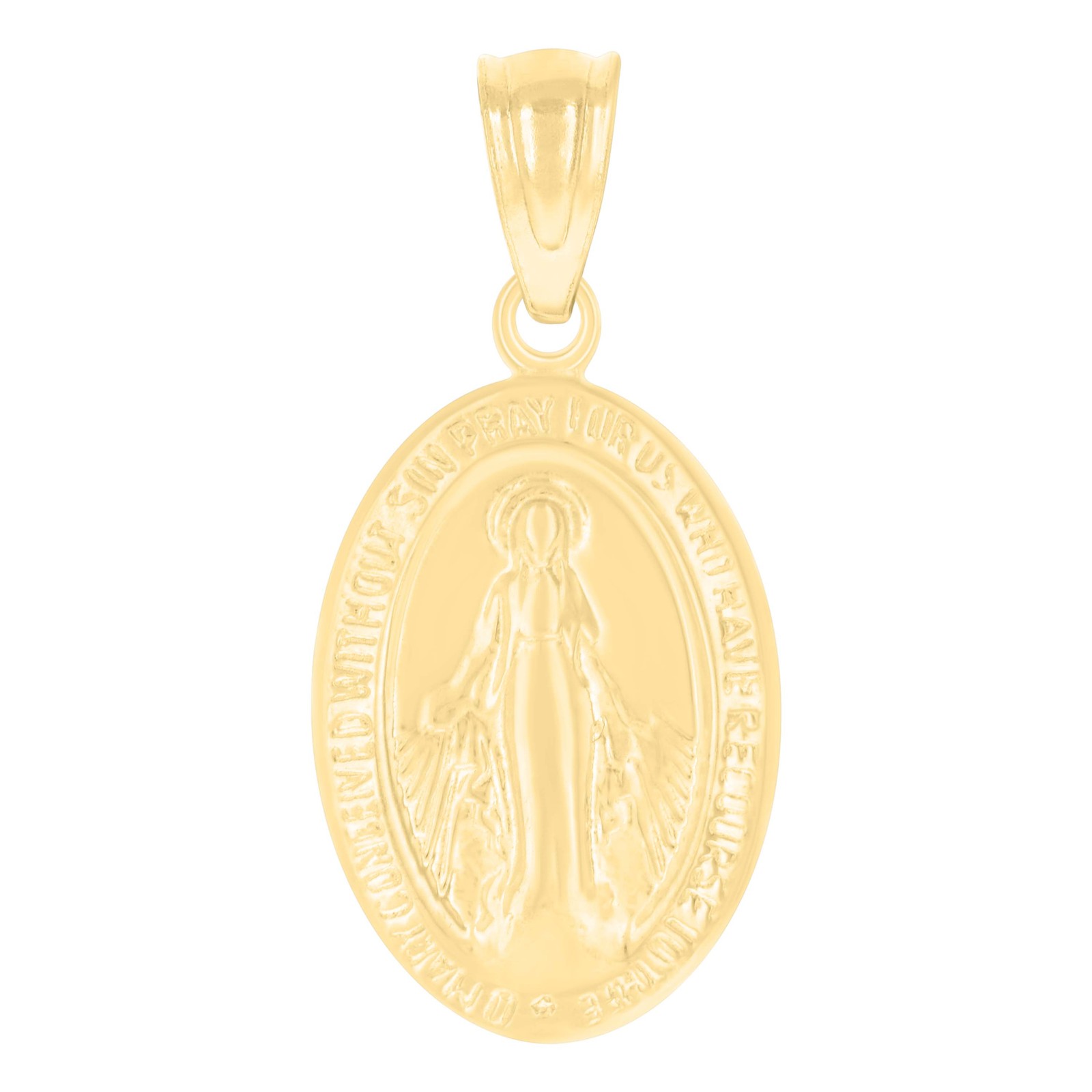 14k Yellow Gold Womens Oval Virgin Mary Miraculous Medal Religious Charm Pendant