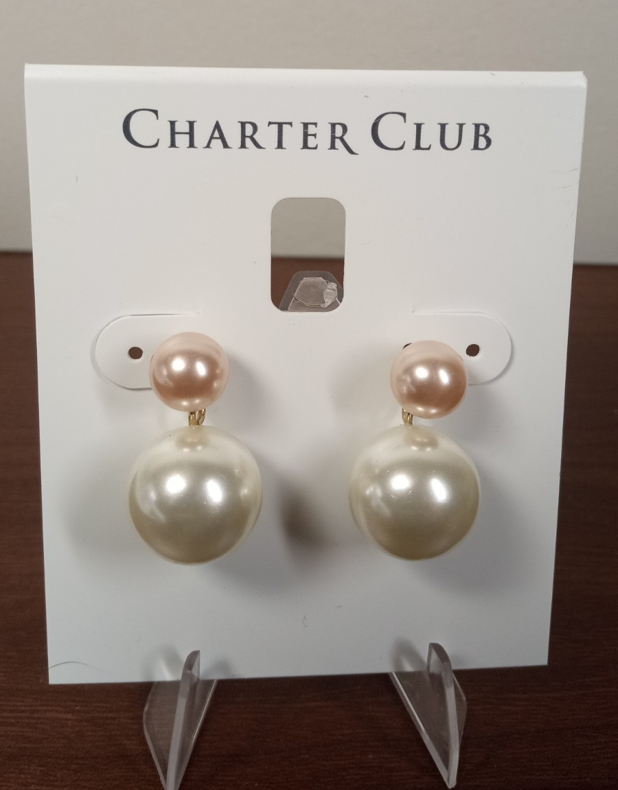 Charter Club Two Tone Pink White Costume Pearl Statement Drop Earrings