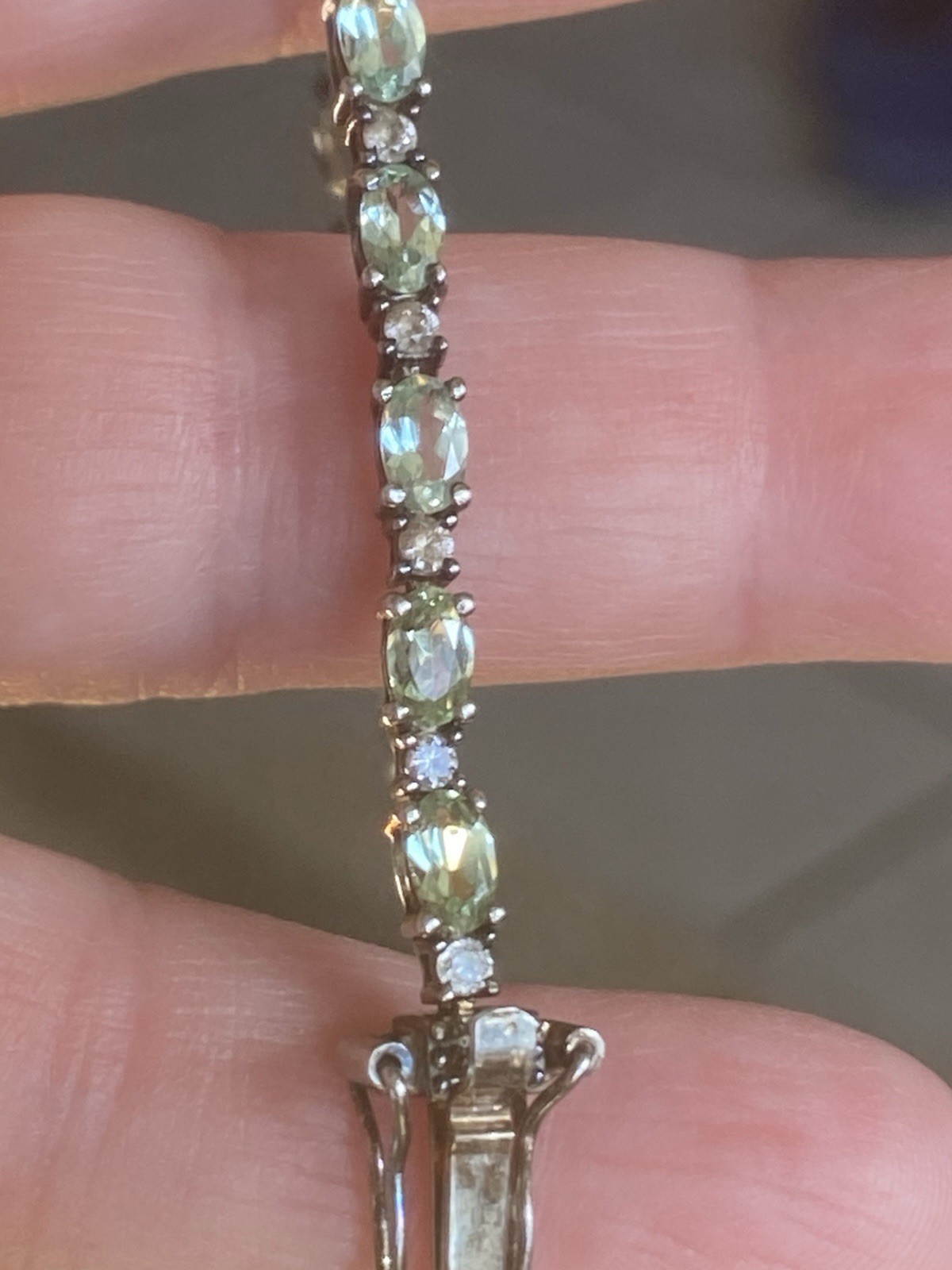 D’Joy Premium Natural Green Apatite White Zircon Tennis Bracelet Sterling Silver