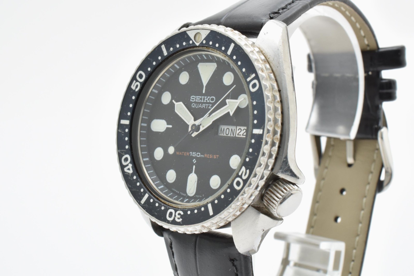 【EXC+5】SEIKO 7548-7000 Diver Black Dial Quartz Men’s Vintage Watch From JAPAN