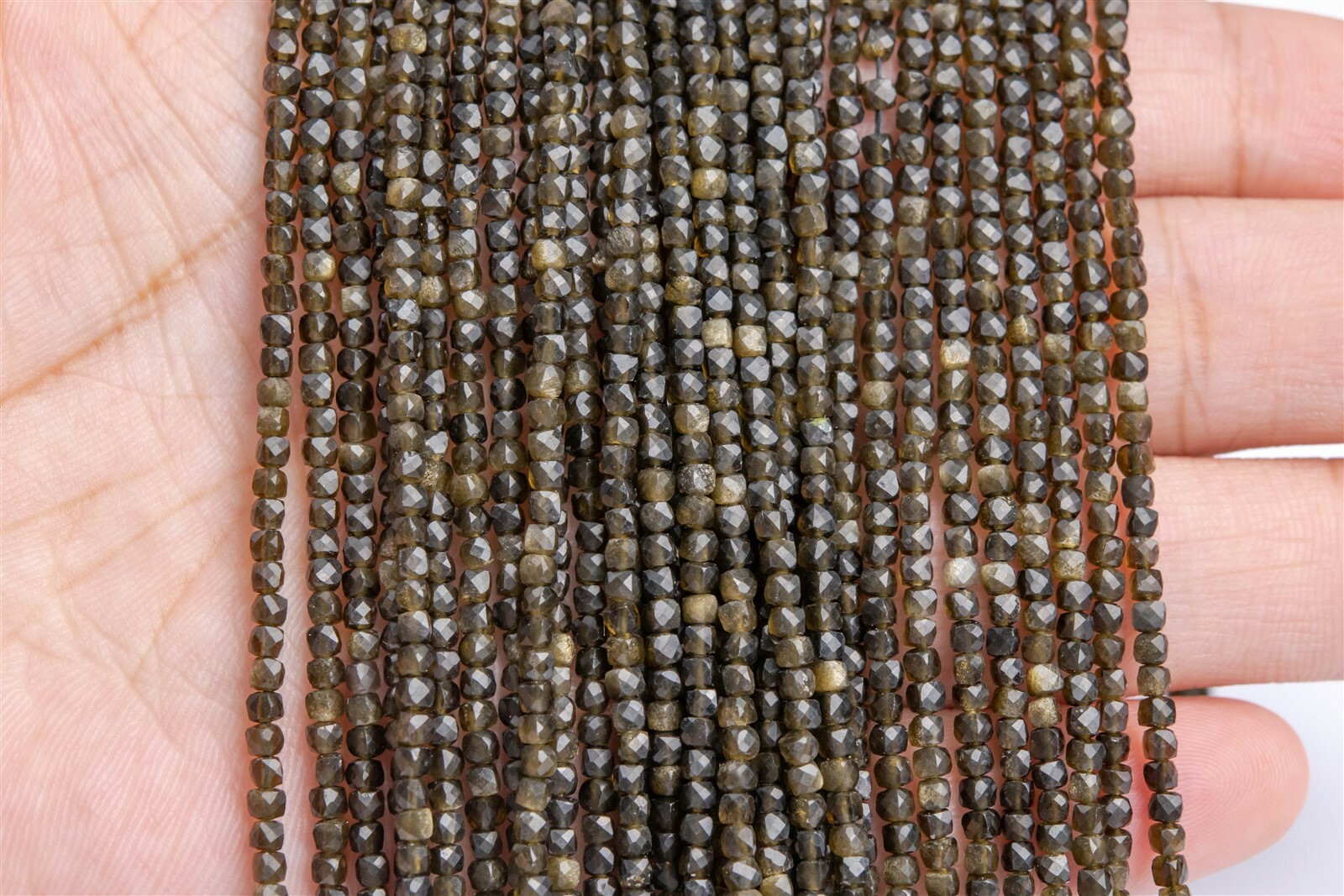 2x2MM Gold Sheen Obsidian Faceted Cube Grade AA Natural Loose Beads 15.5″