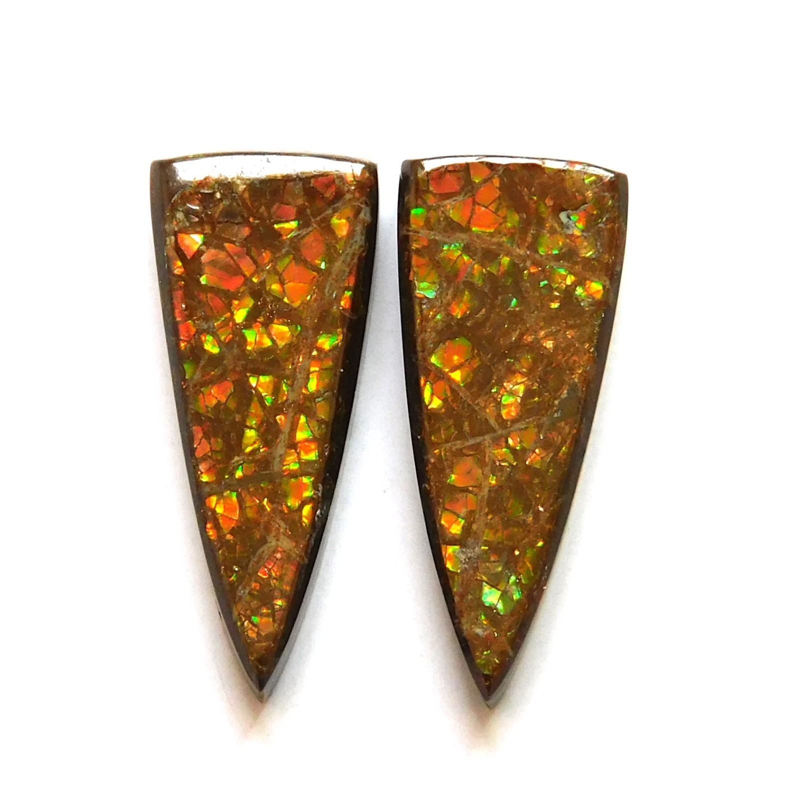 13.90 Cts Natural Ammolite (21.2mm X8.8 mm each) Loose Cabochon Match Pair NG04