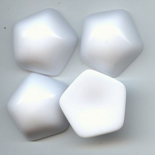 12 VINTAGE WHITE ACRYLIC 29mm. PENTAGON DOMED CABOCHONS 6370