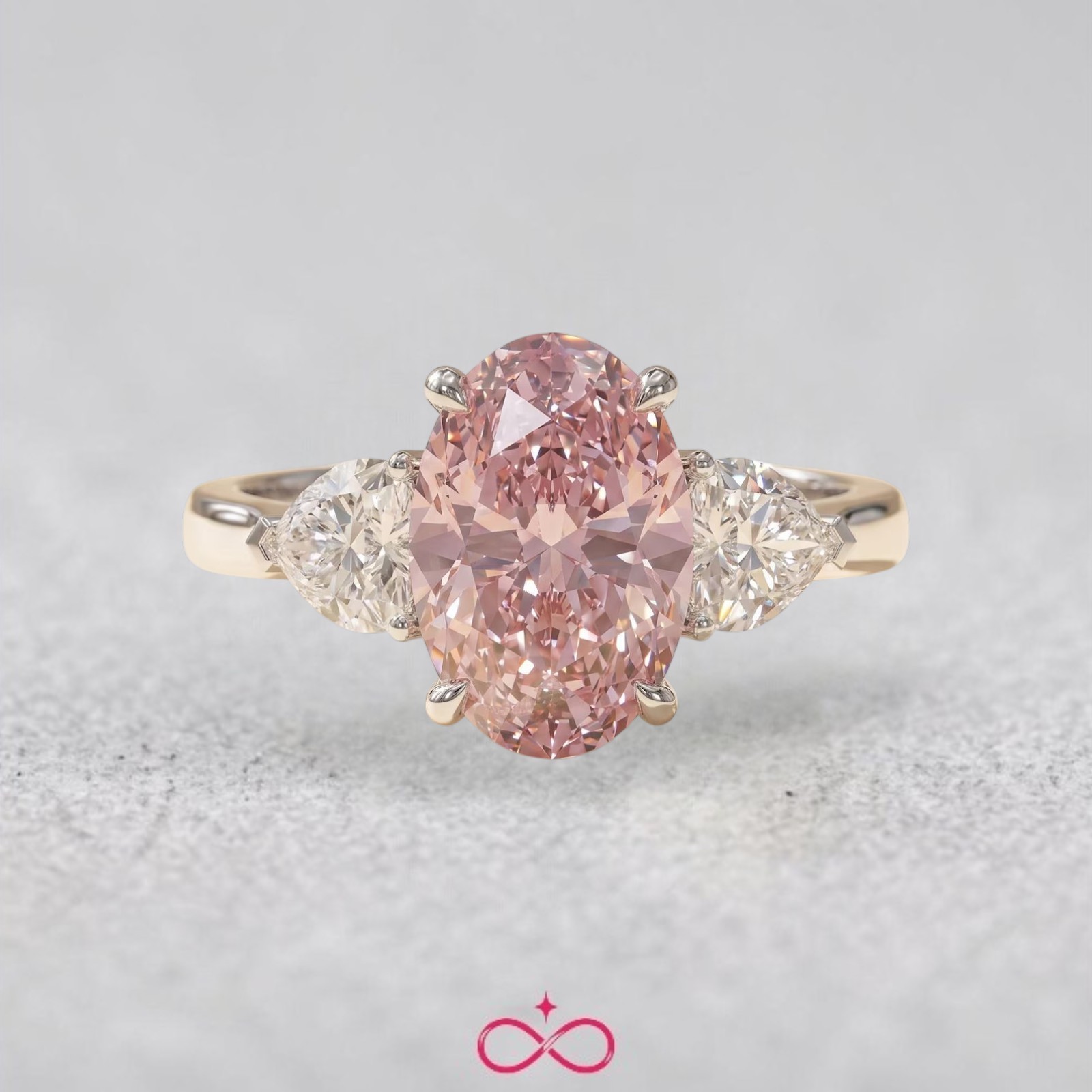 Oval Cut 3.80 Ct IGI Lab Created Fancy Intense Pink Diamond Ring in 950 Platinum