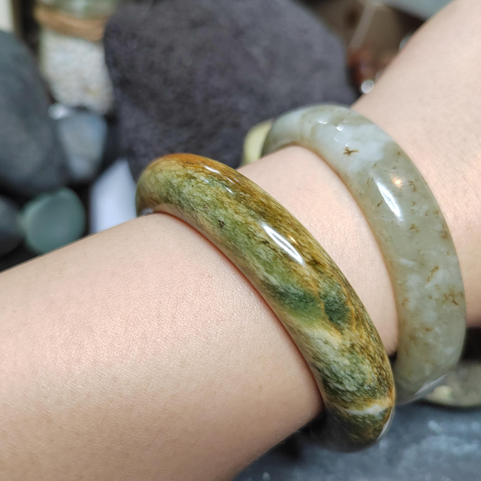 Certified Natural Xiuyan Jade Bangle “Celestial Clouds” | Inner 58.3 mm SL566