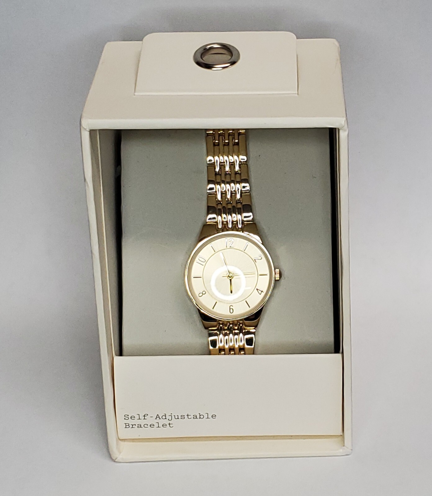NEW Target Watch Womens Polished Gold Tone Self Adjustable Bracelet NEED BATTERY