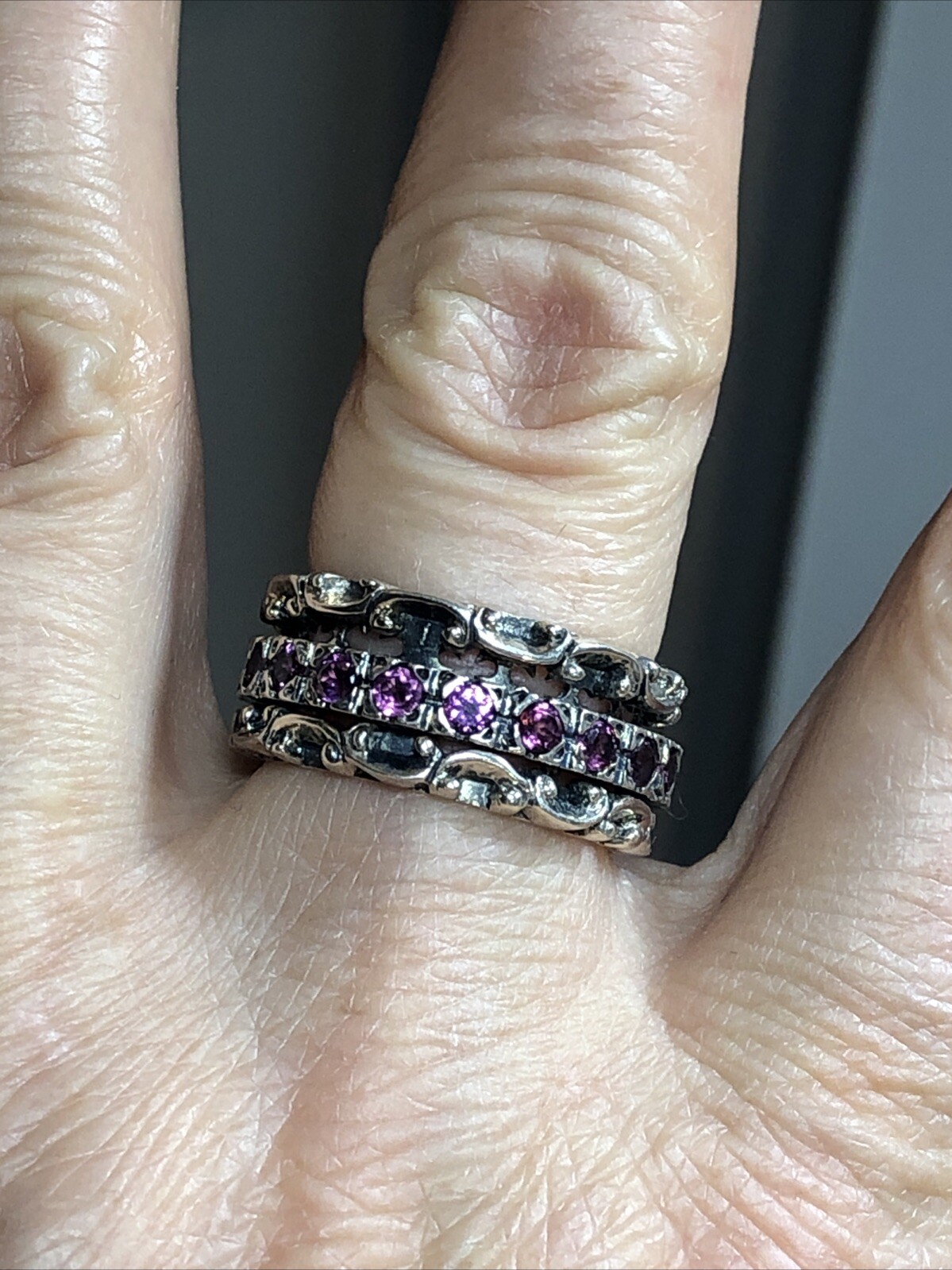 22. PZ Paz Creations 925 Sterling Lace Rhodolite Spinner Ring 8.8g, 7.25s ISRAEL