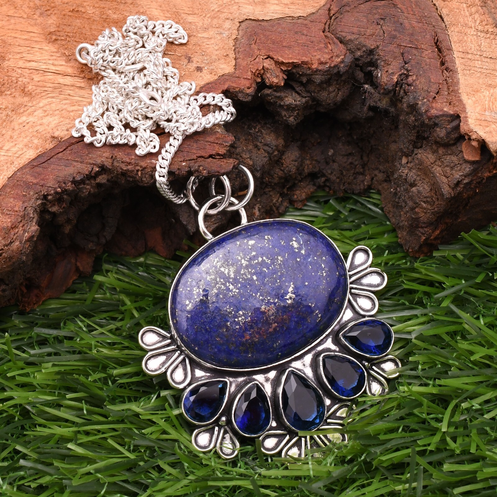Lapis Lazuli 925 Sterling Silver Gemstone Handmade Jewelry Pendant 2.15″
