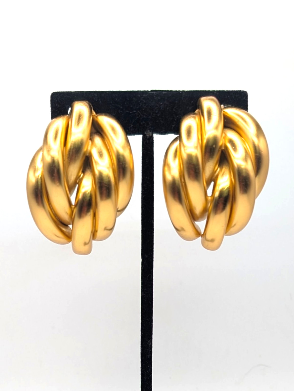 Vintage 1980’s Matte Gold Tone HUGE Chunky Clip-on Earrings 2″ L X 1 3/8″ W