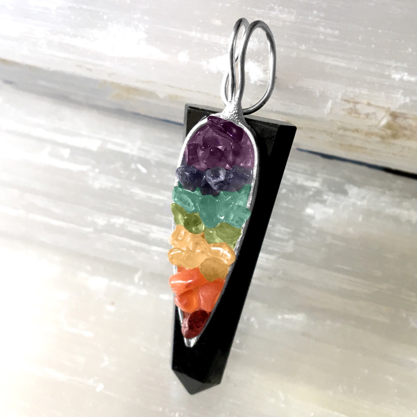 Black Tourmaline Crystal Chakra Pendant LARGE Sterling Silver Necklace CHARGED