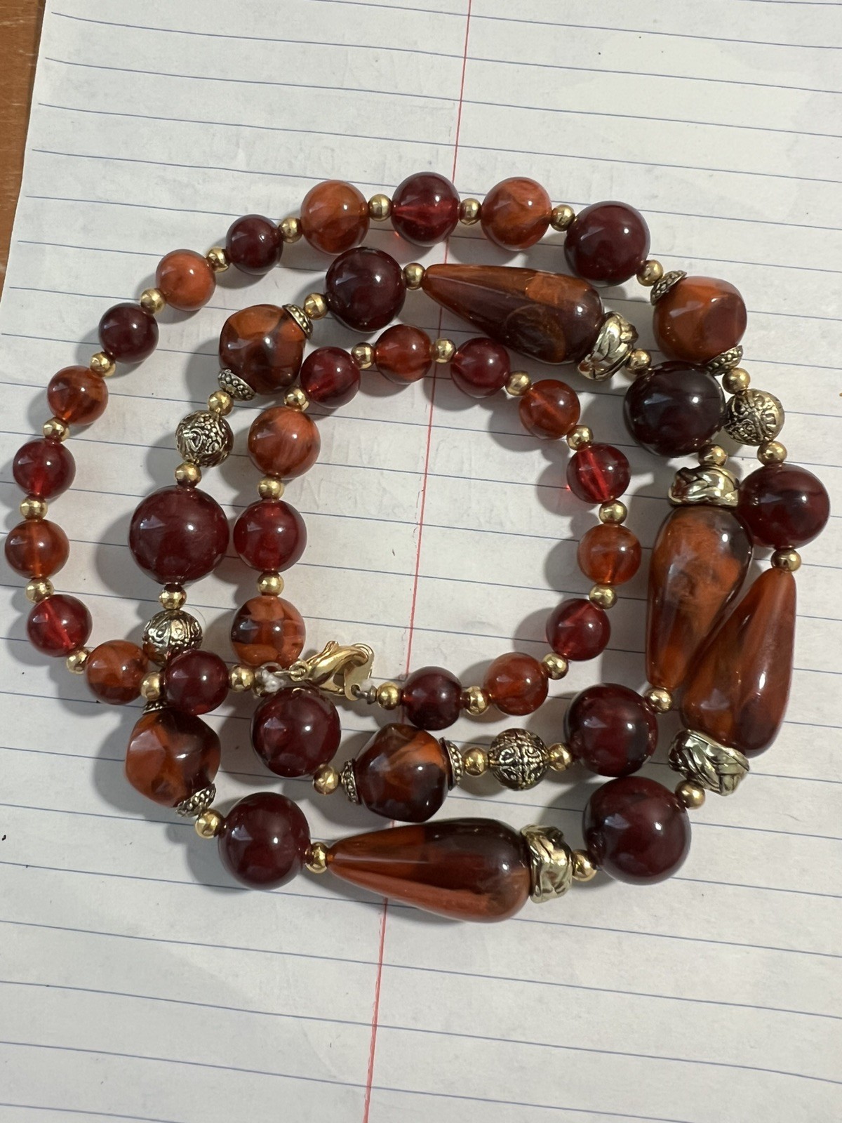 Creamy Blood Amber Gradient Beaded Necklace, 24 inches