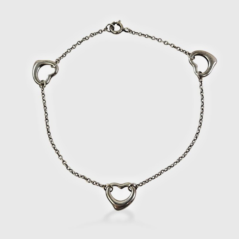 Tiffany & Co Elsa Peretti Triple Open Heart Sterling Silver Bracelet 7.75″