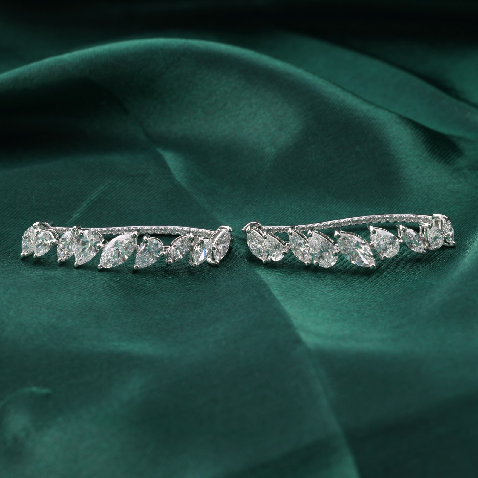 14k White Gold 4.82 Ct Lab Grown CVD Pear Marquise Diamond Hoop Earrings