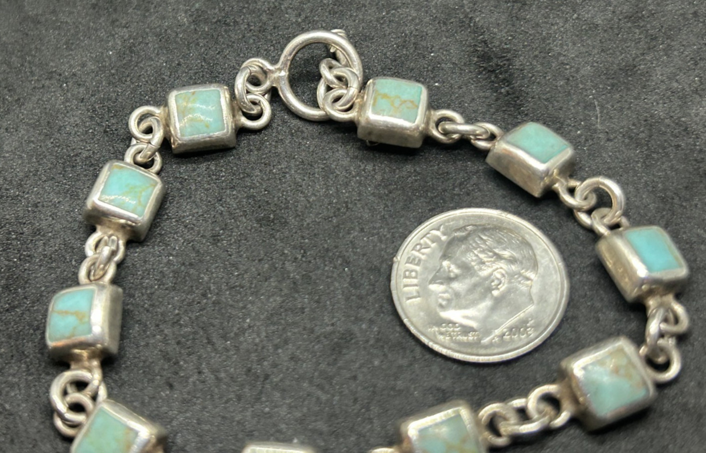 925 Sterling Mexico Turquoise Bracelet 7.2mm 7in – 14.33g