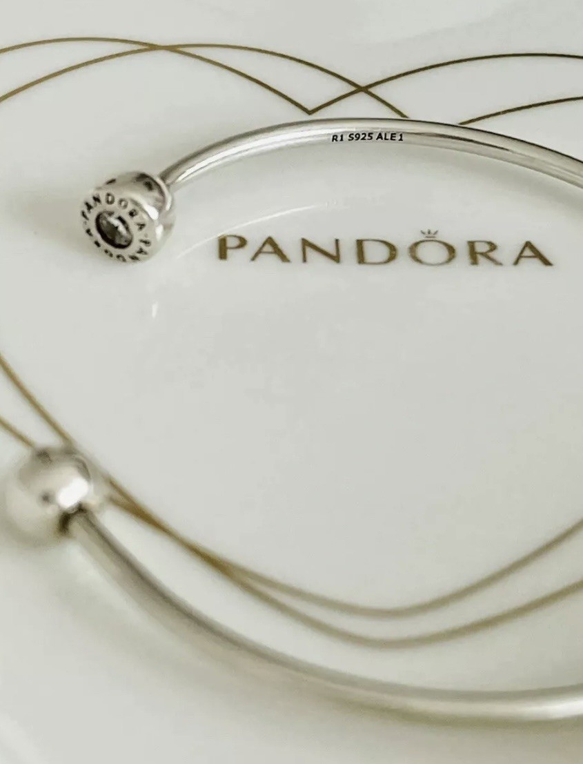 💜 PANDORA Silver ESSENCE BANGLE Bracelet Size 1 ~ 16cm ✨ Crystals 💝🎁