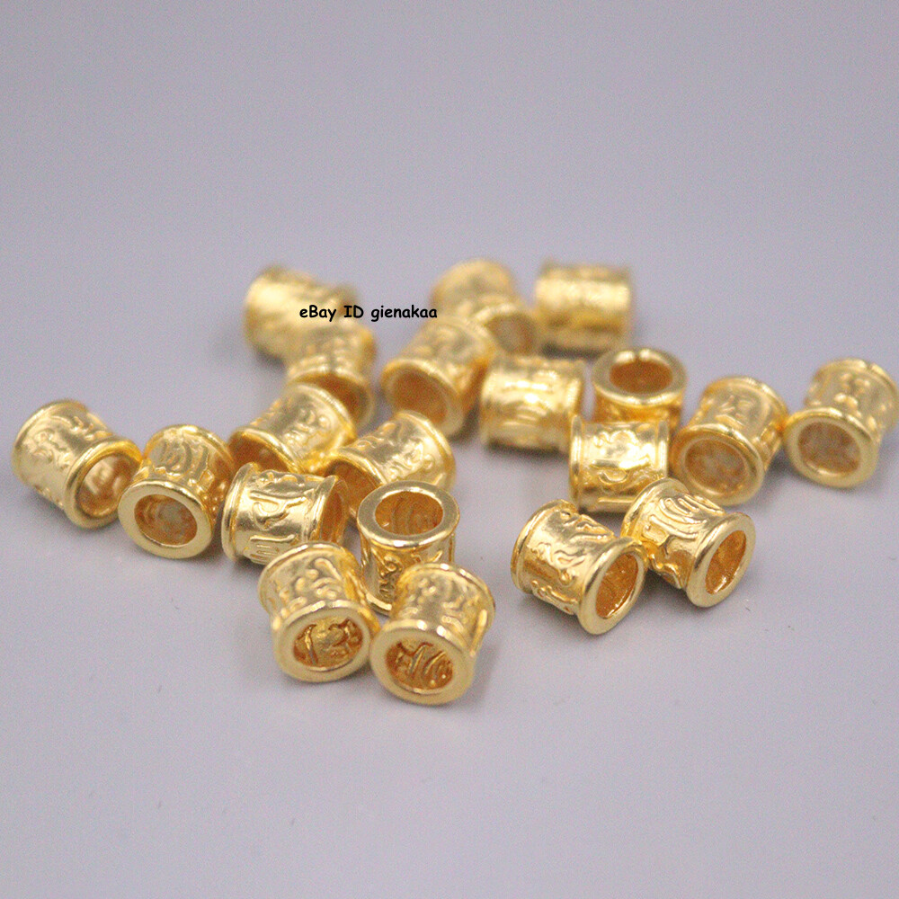 1pcs Pure 24K 999 Yellow Gold 3D 3.5mm Hole Hollow Six Words Tube Bead Pendant