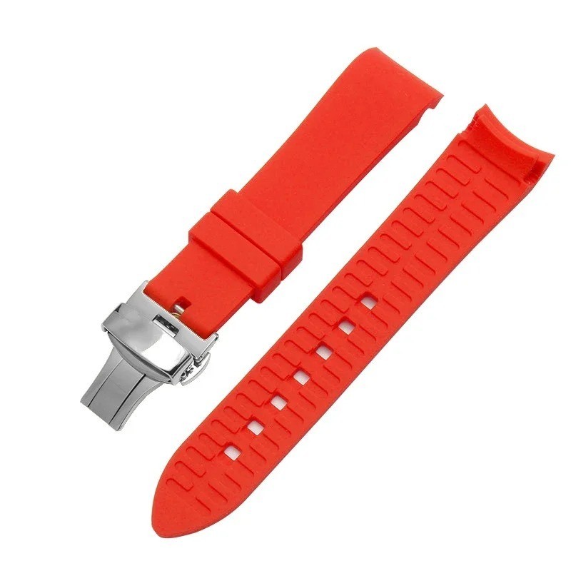 Curved End Silicone Watchband Rubber Strap Butterfly Buckle +CLASP