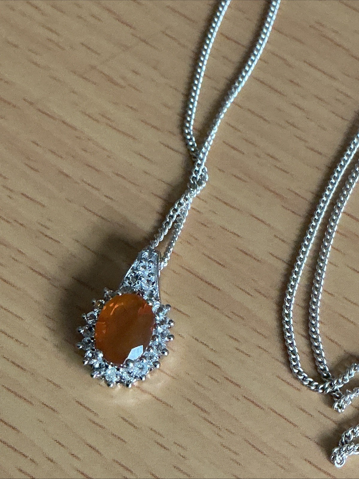 925 Silver Fire Opal & Sapphire Pendant & 46cm chain/ TGGC